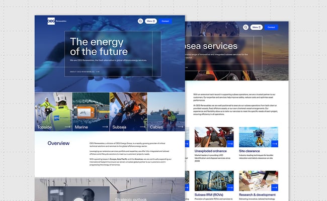 OEG Renewables website homepage and service page