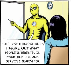 Cartoon image explaining SEO